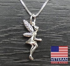 Sterling Silver Tinker Bell Fairy Pendant Box Chain Necklace 28 inches
