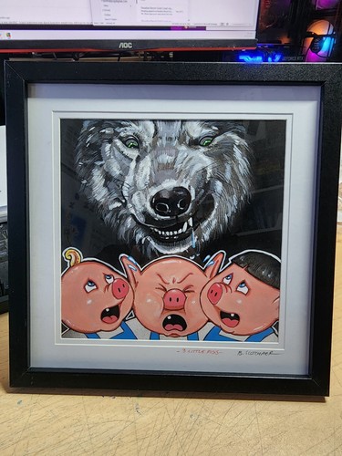 3 Little Pigs Original Art 8x8 Painting GPK Style Merchandise Used Final Piece - Picture 4 of 4