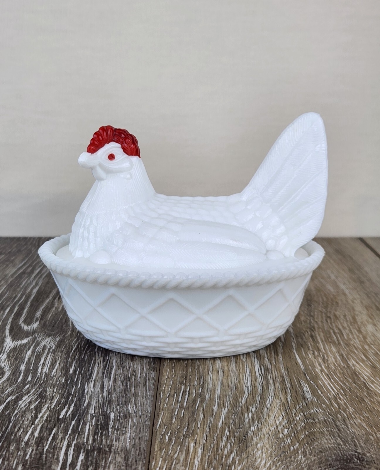 Vintage Westmoreland White Milk Glass Hen on Nest Candy Dish with Chicken Design