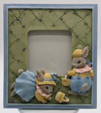 Easter Picture Frame Bunnies With Baskets Pastel Colors Blue And Green EUC