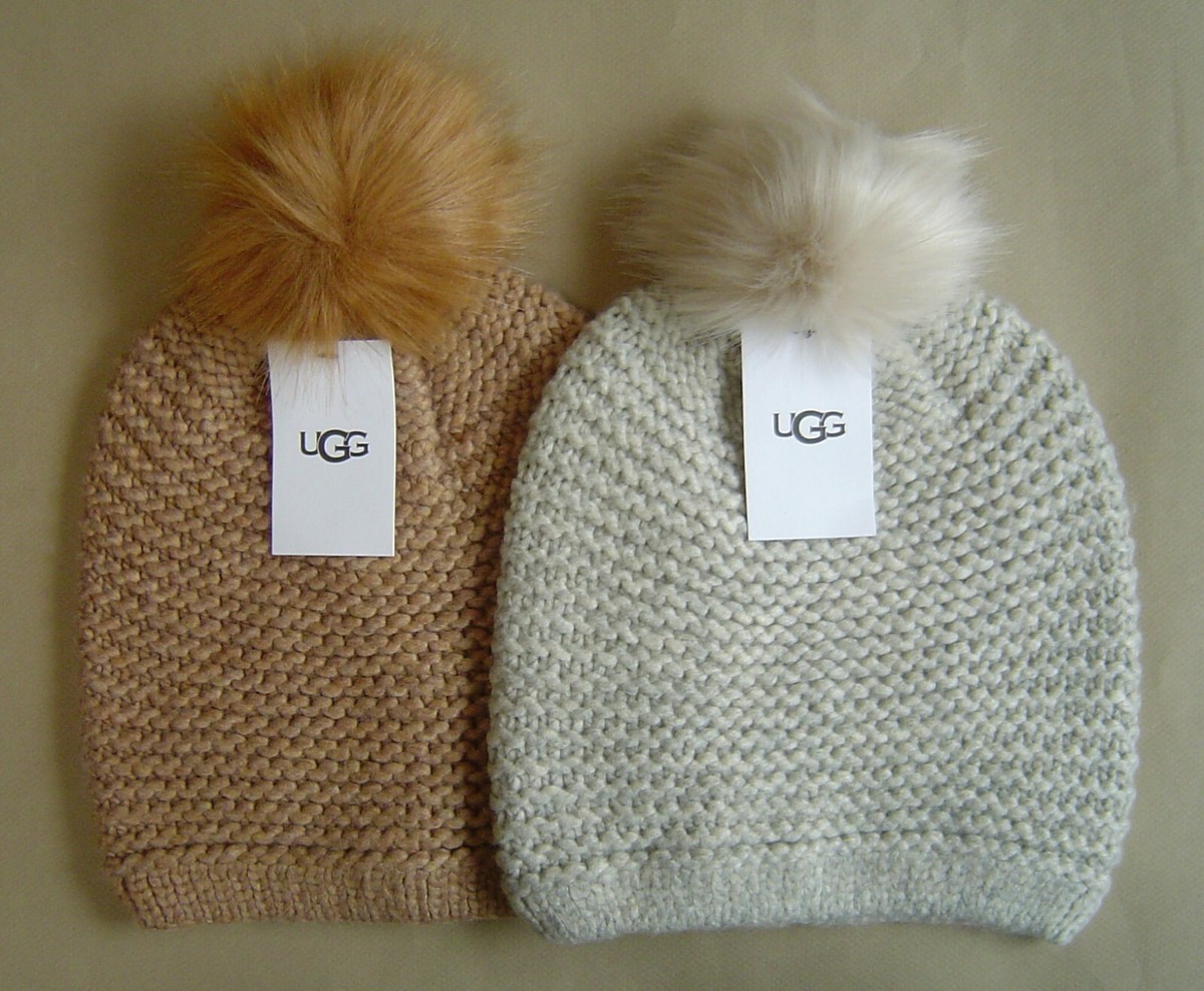 NWT $55 UGG REVERSE STITCH KNIT POM BEANIE Camel or Lt Grey  display picture 2