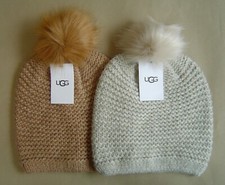 NWT 55 UGG REVERSE STITCH KNIT POM BEANIE Camel or Lt Grey 20064DL20 WINTER HAT