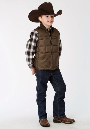 Roper Boys Kids Chocolate Polyester Quilted Insulated Vest - Picture 2 of 4