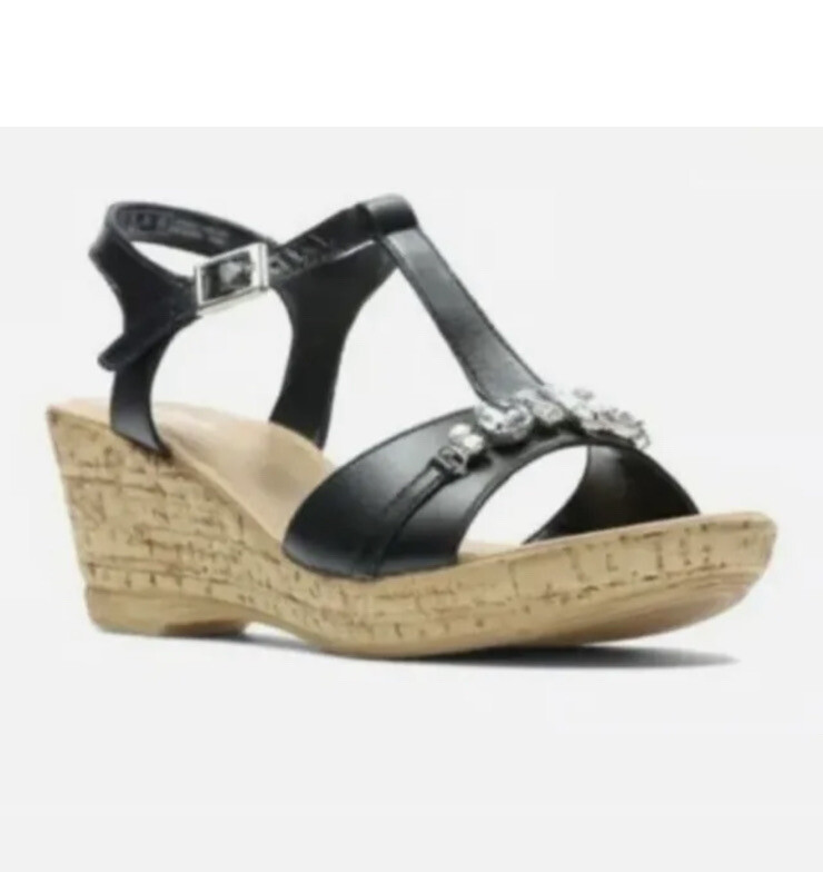 Clarks Shireen Ray Ladies Black Leather Wedge Sandals Uk Size D EUR 38