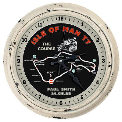 Personalised Wall Clock Isle of Man TT Motorcycle Round Glass Dad Gift KRC64