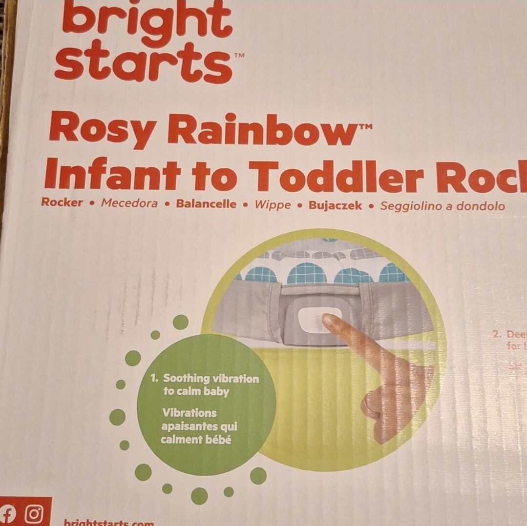 New Bright Starts Rosy Rainbow Infant To Toddler Rocker