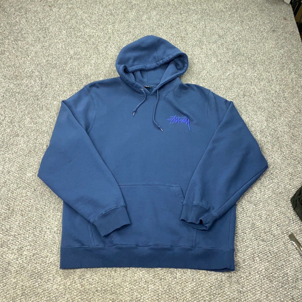 Stussy App Logo Hoodie Mens XL Blue Embroidered Sweatshirt | eBay