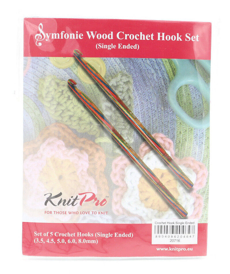 One Set of Five KnitPro Symfonie Wood Crochet Hook Set (Single Ended) 3.5 - 8mm