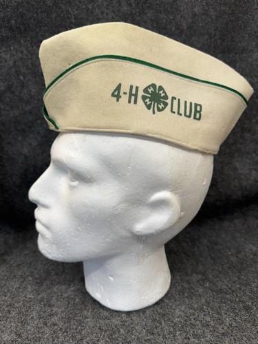Vintage c1940’s 4H Club Member Hat Cap Felt Fabric 4 Leaf Clover Logo 4-H
