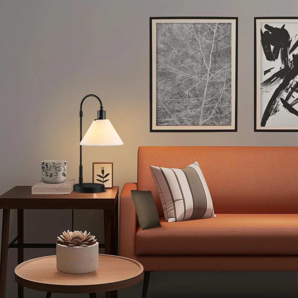 Electric 20" Table Lamp, Matte Black, White Fabric Shade, Rotary Switch on So... - Image 2 of 4