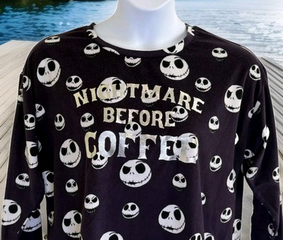Disney Nightmare Before Coffee Jack Skellington Dark Purple Sleepwear Top Sz  L