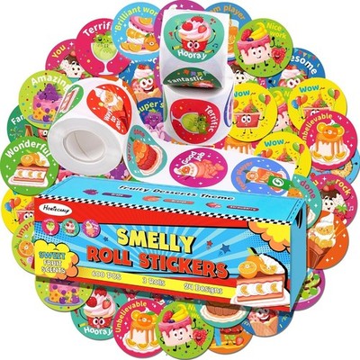 3 Rolls Scratch and Sniff Scented Stickers for Kids, 600 Pcs Motivational Rewar