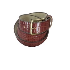 Brown Embossed Leather Belt With Gold Buckle - Size L 2830 - Made In USA 2000