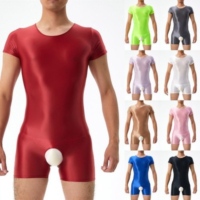 Glänzender schmaler Body Sport Turnanzug Overall für Herren Schritt Unterwäsc