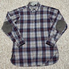 Vtg 70s 80s Woolrich Button Down Shirt Mens M Wool Plaid Leather Elbow USA Made