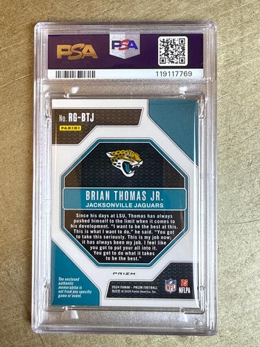2024 Prizm Brian Thomas Jr. RK Gear - Neon Green Pulsar #RGBTJ PSA 9 - Picture 2 of 6
