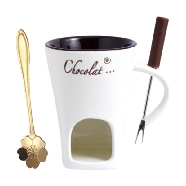 Taza de fondue de chocolate blanco con tenedor, hágalo usted mismo taza de fusión para malvaviscos postres 