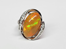 HUGE 14k White Gold WELO OPAL & Diamond Accent Freeform Ring Sz 9