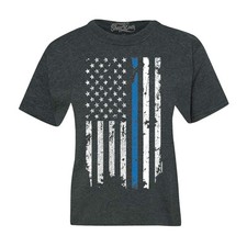 American Flag Blue Line Kids T-Shirt Police Officer USA Shirt