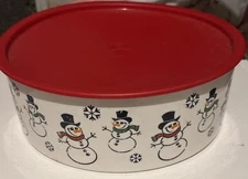 TUPPERWARE #3421A-2 Food Storage One Touch Snowman Flake Cookie Canister Red
