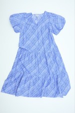 Marks & Spencer Women's 16 Blue Check Puff Sleeve Tiered Dress New