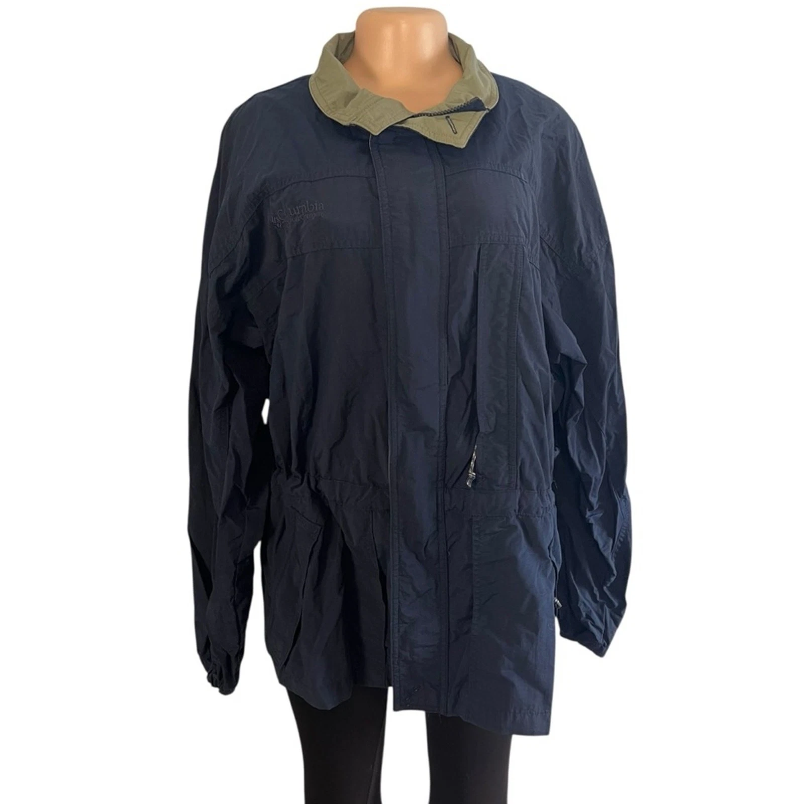 Columbia Mens Vintage Windbreaker Jacket Blue Pockets Hoodie Size Large