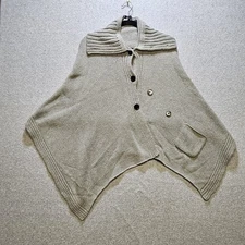 KB Knit Bonbons Shawl Women's Sz O/S Gray Button Poncho Turtleneck Wool Pockets