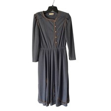 Vintage HF 60s Grey Gold Embroidery Textured Scroll Fuzzy Dress size medium