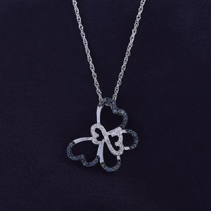 Authentic 1/10ct Natural Diamond Butterfly Pendant Necklace 14K White Gold Plated Silver