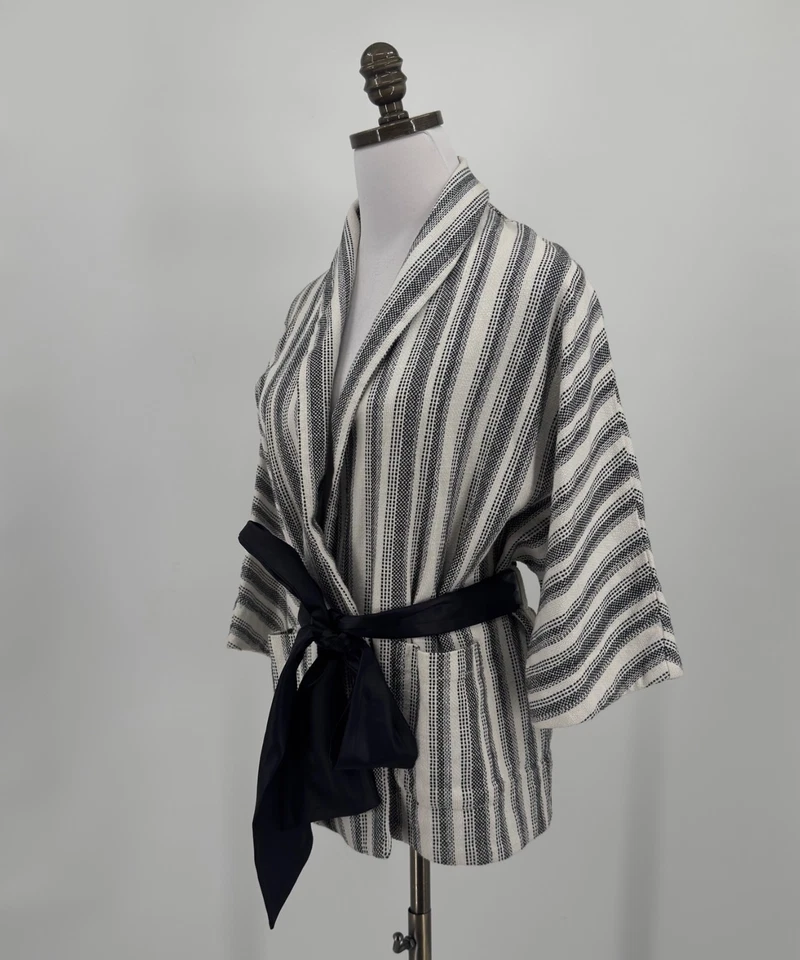 Chaqueta Vanessa Bruno Negra Blanca Algodón Rayas con Cinturón Talla S Foto 3 de 4