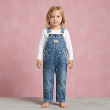 OshKosh B'gosh Denim Hearth Print Overalls Girls Sz 24M Blue Medium Wash Cotton