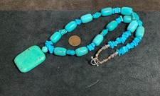 Bold look turquoise color Howlite bead necklace/21" y363-w3.5 