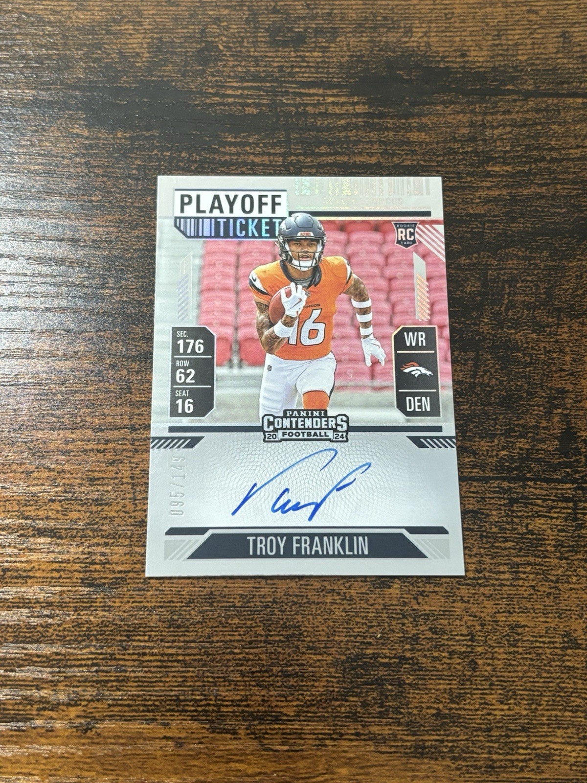2024 Panini Contenders Troy Franklin Playoff Ticket Variation Auto RC /149
