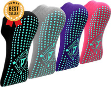 Pilates Non-Slip Grip Socks Women Yoga Barre Ballet Workout 1  4 Pairs