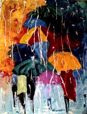 Original painting Windy & Rainy day abstract modern art large 18x24x1 by pb     
