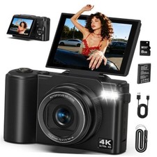 4K Digital Camera for Photography, 64MP Vlogging Camera for YouTube Black