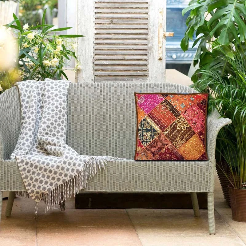 Funda de Cojín Decorativa Decoración del Hogar 30 x 30 pulgadas Boho Funda de Almohada para Sofá Boho con Cuentas Foto 3 de 4