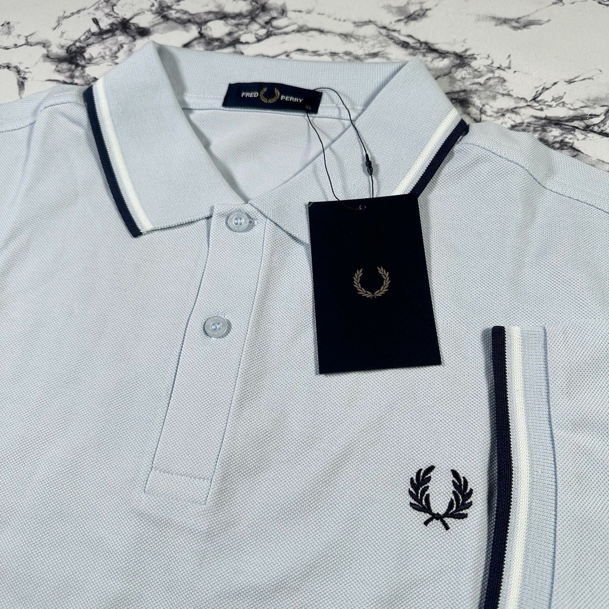 FRED PERRY Mens Light Ice Blue Tipped Polo Shirt SIZE XL M3600 Y25 