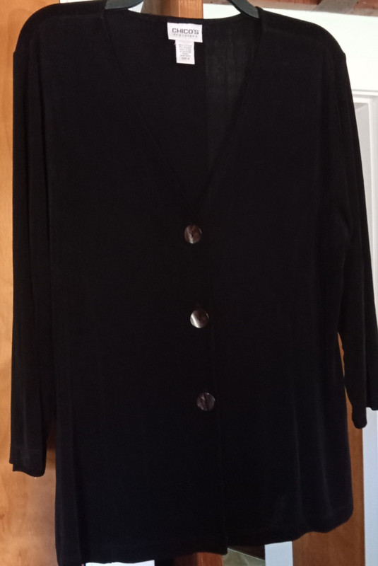 Women's Black CHICO'S TRAVELER'S Jacket Sz. 3 (XL) Slinky Knit