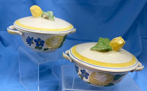 Red Wing Pottery BRITTANY pattern Cream Soup Bowl with Lid Set of 2