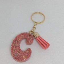 Pink C Initial Keychain with Tassel for Women and Girls