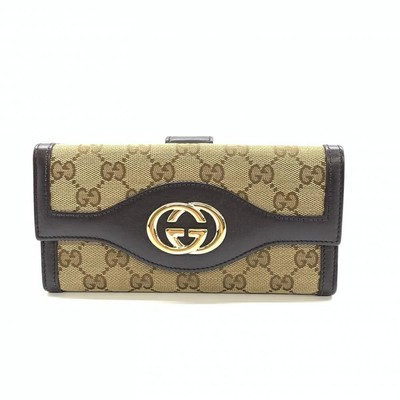 Gucci 282426 Interlocking G Long Wallet Bifold W Hook Opening And Closure Canvas