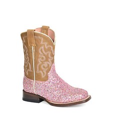 Roper Childs Glitter Queen Sq Toe Boots 2 Pink