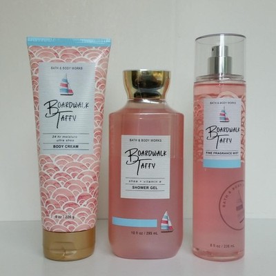 New Bath & Body Works Set Of 3 Boardwalk Taffy Mist Spray Body Cream Shower Gel