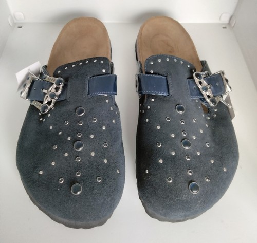 New Birkenstock Betula Rocko Suede Black/Blue Leather Buckle Clogs L8 2 Pair - Imagen 12 de 20