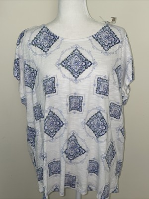 J.Jill  XL petite cotton/spx top white/blue