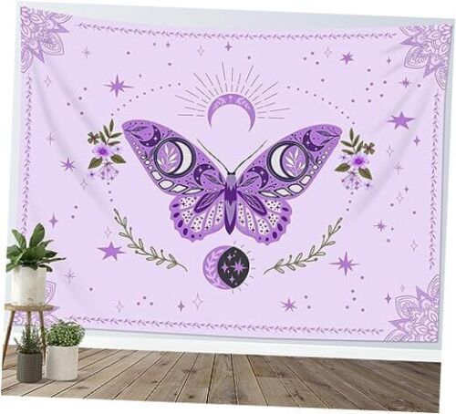 Butterfly Tapestry Wall Hanging Floral Plant Botanical 40L" x 60W" Purple