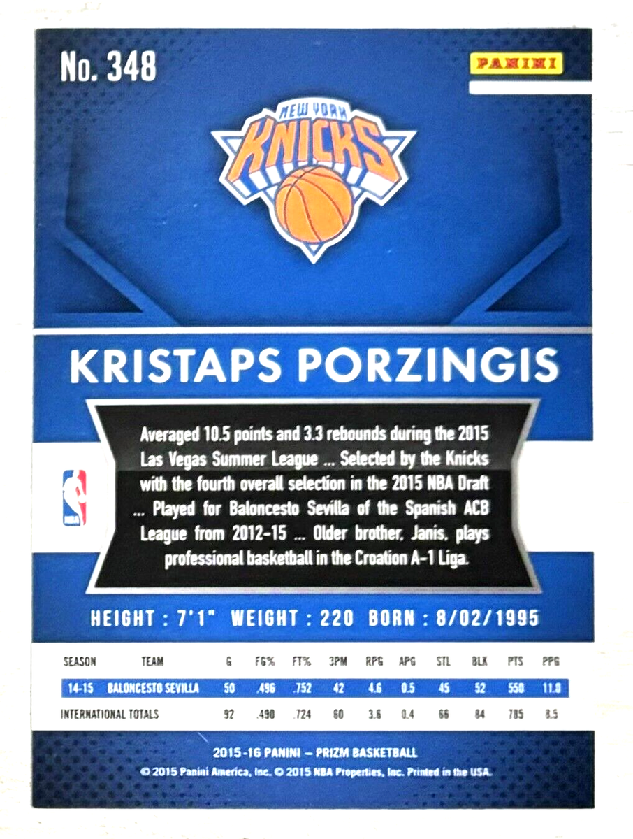 2015-16 Panini Prizm Kristaps Porzingis Rookie Card #348 2015-16 Panini Prizm Kristaps Porzingis Rookie Card #348