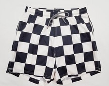 INC QUICK DRY Black  Ivory Checkered Race Flag Swim Trunks 5" Shorts M L XL XXL