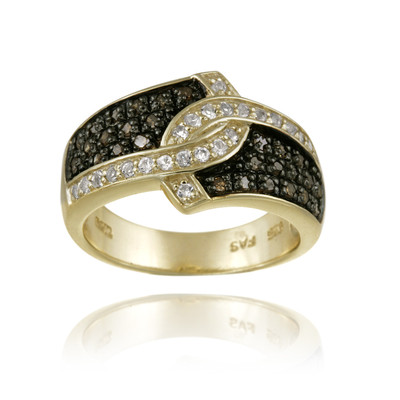 1/3ct Champagner Diamant & Weiß Topas Gold Über Silberring